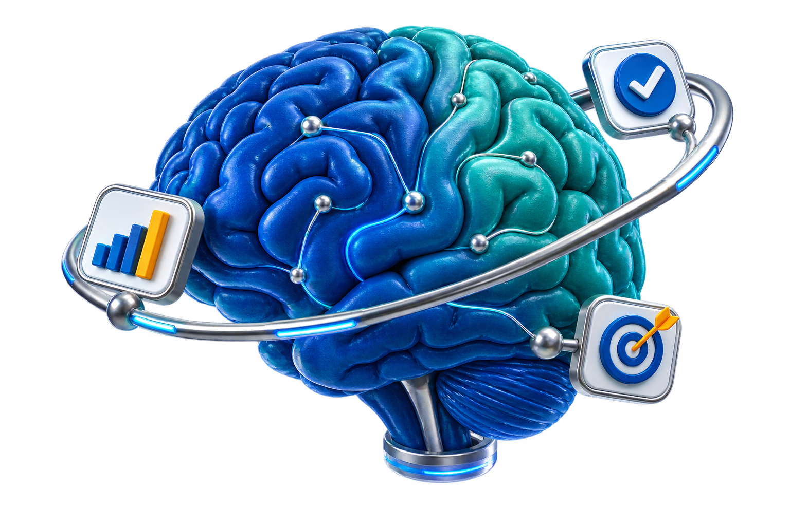3D medical study illustration with progress, target and completion indicators